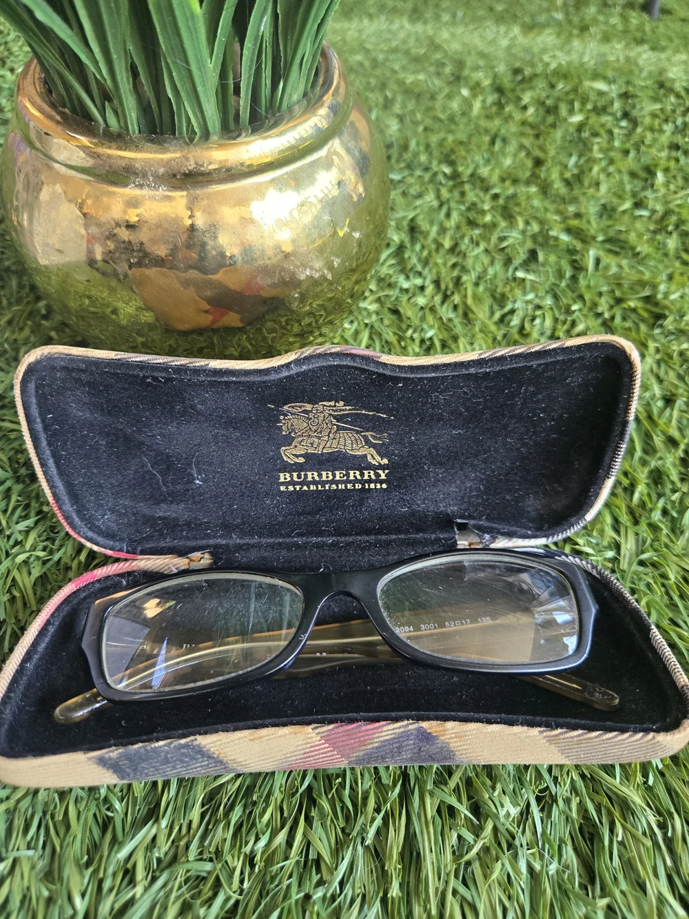 Burberry Black Rectangular Reading Glasses with Signature Check Case